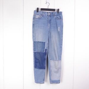 Topshop Moto Jeans Womens SZ 28/25 Patchwork Denim Distressed Tapered High Waist